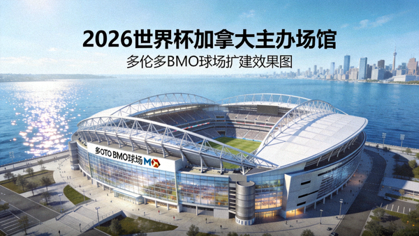 多伦多BMO球场扩建效果图，2026世界杯加拿大主办场馆，位于安大略湖畔