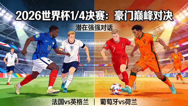 2026世界杯1/4决赛潜在强强对话：法国vs英格兰、葡萄牙vs荷兰等豪门对决预想图，展现冠军相碰撞