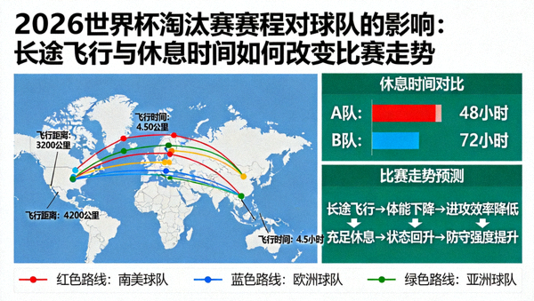 2026世界杯淘汰赛赛程对球队的影响：长途飞行与休息时间如何改变比赛走势，配图显示球队旅途地图